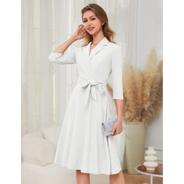Meetjen Formal Wedding Guest Dress Modest Mother of The Bride Business 2025 A-Line Midi Fall Party Dress,White,M