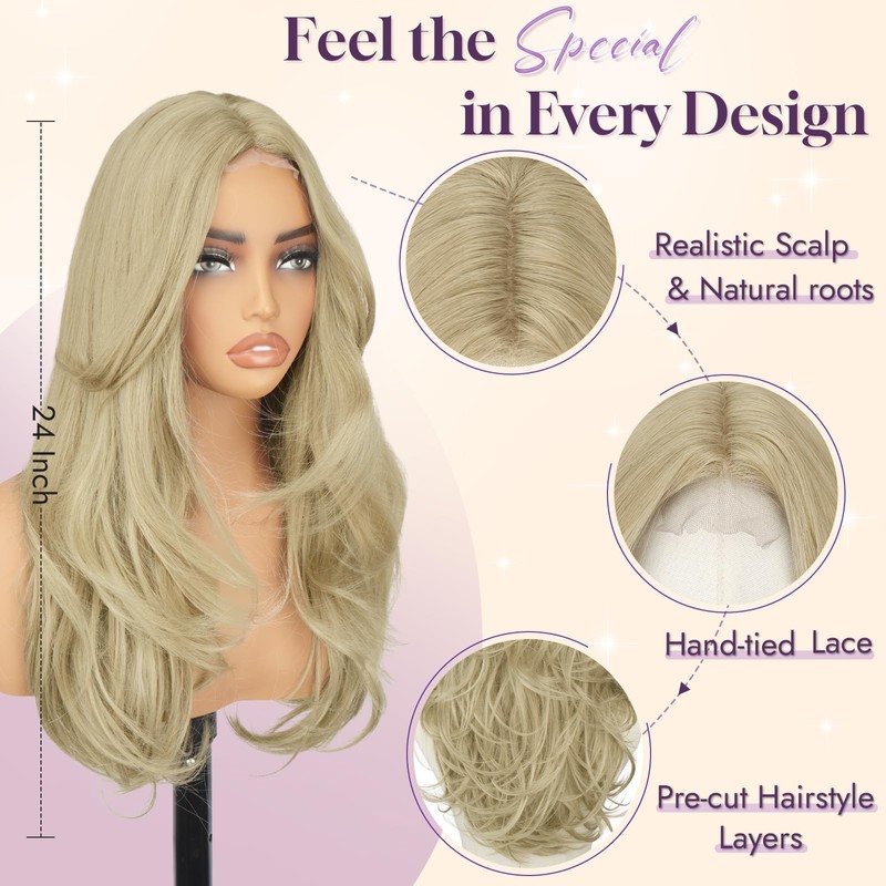 Brown Long Layered Wig with Curtain Bangs Straight Wigs for