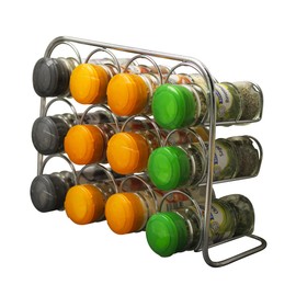 Pisa® Spice Rack - für 12 Jars - Gewürzregal Chrome Aufbockvorrichtung-Küche, Organizer - Metallfreistehend Gewürzgläser 12-Set Gewürzgläser Gewürzregal Set