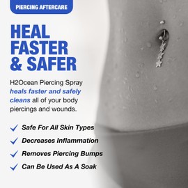 H2Ocean Piercing Aftercare Spray, Sea Salt Keloid & Bump Treatment, Wound Care Spray 4oz