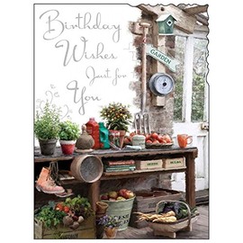 Birthday / Greetings Card - Velvet - Gardening - Silver Embossed