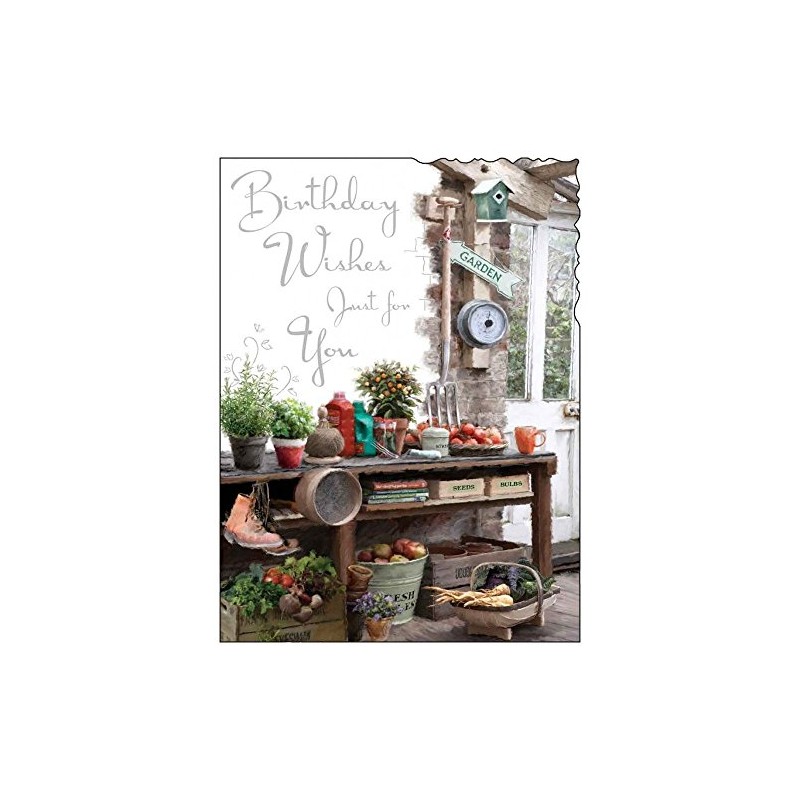 Birthday / Greetings Card - Velvet - Gardening - Silver