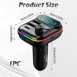 Bluetooth 5.0 Auto FM Transmitter Adapter, PD Typ-C & QC3.0 Auto Schnellladung Ladegerät mit USB Anschlüsse, Freisprechanlage Telefonieren, LED-Licht Hi-Fi Musik MP3 Unterstützung U-Disk