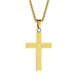 APMGONT Men's Cross Necklace Stainless Steel Cross Necklace for Men Silver/Gold/Black Necklace Cross Pendant Necklace with Chain 60cm Christmas Jewellery Religious Birthday Gifts for Men Teen(Gold)
