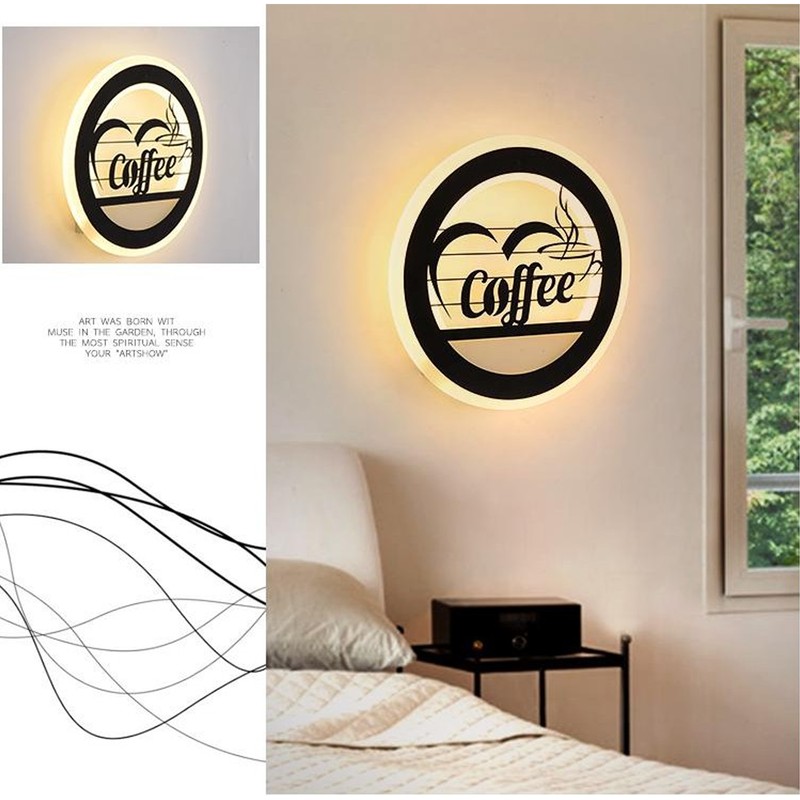 LED Wall Lamp Coffee Pattern Modern Bedside Wall Lamp for