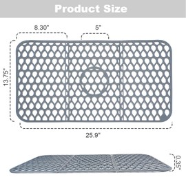 Jinqipura Silicone Draining Sink Mat, Kitchen Sink Protect, 26x14" Gray Rectangular