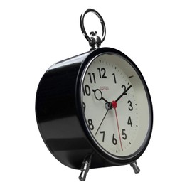 Cloudnola Station Metal Alarm Clock, Black and White, LED Light up, 4.4 inch Diameter, Silent Non Ticking, Battery Operated Quartz Movement