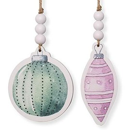Collins Wood Bulb Ornament Set of 2 -Decorations with White Wood Bead Accents Green Pink