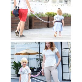 HEIHEI Kids Safety Lead, Toddler Running Harness, Kids Walking Harness 3-in-1 Set, Anti-Lost Belt Wrist Link+ Backpack + 1.5m Rubber Strap Pink