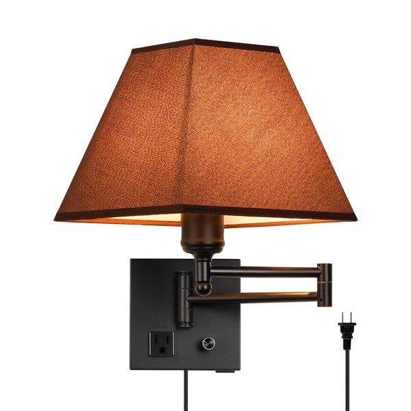 PULLCU Swing Arm Wall Lamp.Plug in Wall Sconces with USB