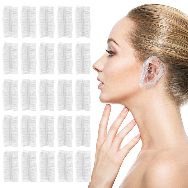 WLLHYF 100 Pack Clear Disposable Ear Protectors, Ear Covers for Hair Dye, Shower, Bathing