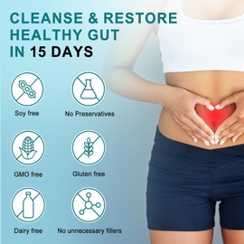 15 Day Cleanse, Gut and Colon Support, Advanced 15 Day Gut Cleanse Detox for Women & Men with Senna, Cascara Sagrada & Psyllium Husk, Non-GMO, 30 Capsules