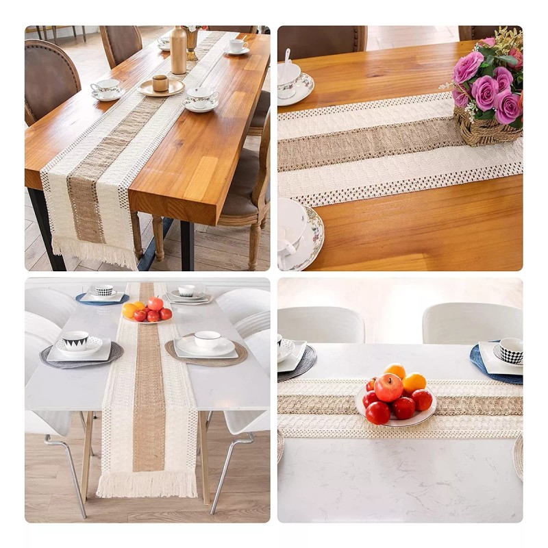 SANBREVE Camino De Mesa Tejido A Mano Con Borlas Vintage