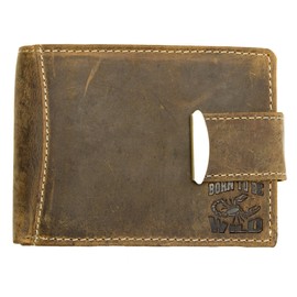 Men's hunter style strong genuine leather wallet with a scorpion