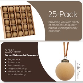 Sea Team 25-Pack Flocked Velvet Christmas Tree Ball Ornaments Set, Hanging Velour Baubles, Shatterproof Plastic Decorations for Xmas Tree, Wreath, Garland, 60mm/2.36 Inches, Beige