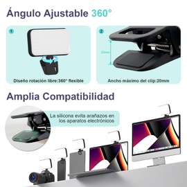 Luz Led para Celular con Cilps, Luz Selfie para Celular Recargable, Puede Girar 360°, 3 Modos y 5 Niveles de Brillo, 2800K-5500K, Iluminación sin Parpadeos, Ideal para Videos, Fotografía, Camping