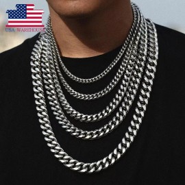 Non Tarnish Free Waterproof Gold Plated Filled Stainless Steel Cuban Chain Men's Hip Hop Jewelry Cuban Link Chain NecklaceColor: 8mm-White Gold, Length: 18inches