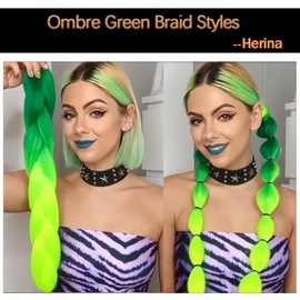 Herina Neon Green Braiding Hair Extensions 24inch Fake Braids In Hair Extensions 2pcs Green Braiding Hair For Women(2pcs/pack)
