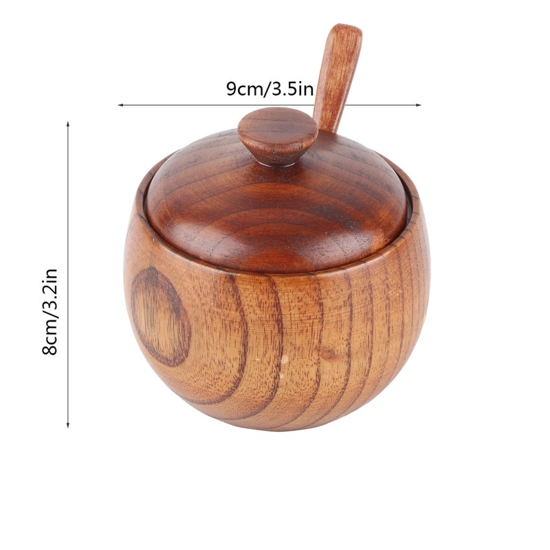 1Pc Solid Wood Spice Jar Seasoning Pot Sugar Bowl with