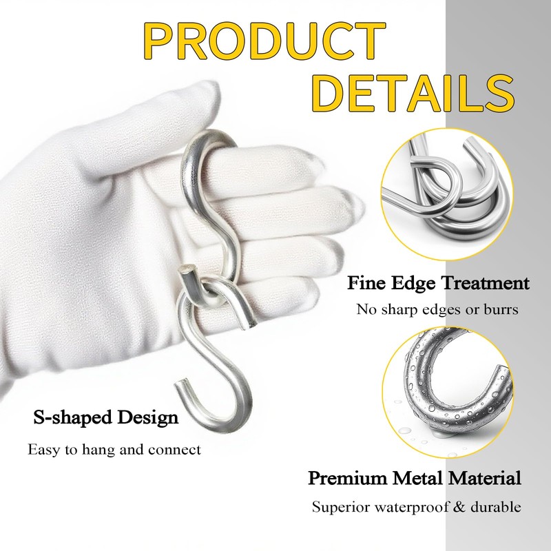 JING-HELPER 304 Stainless Steel 3 Inch S Hooks, 2 PCS