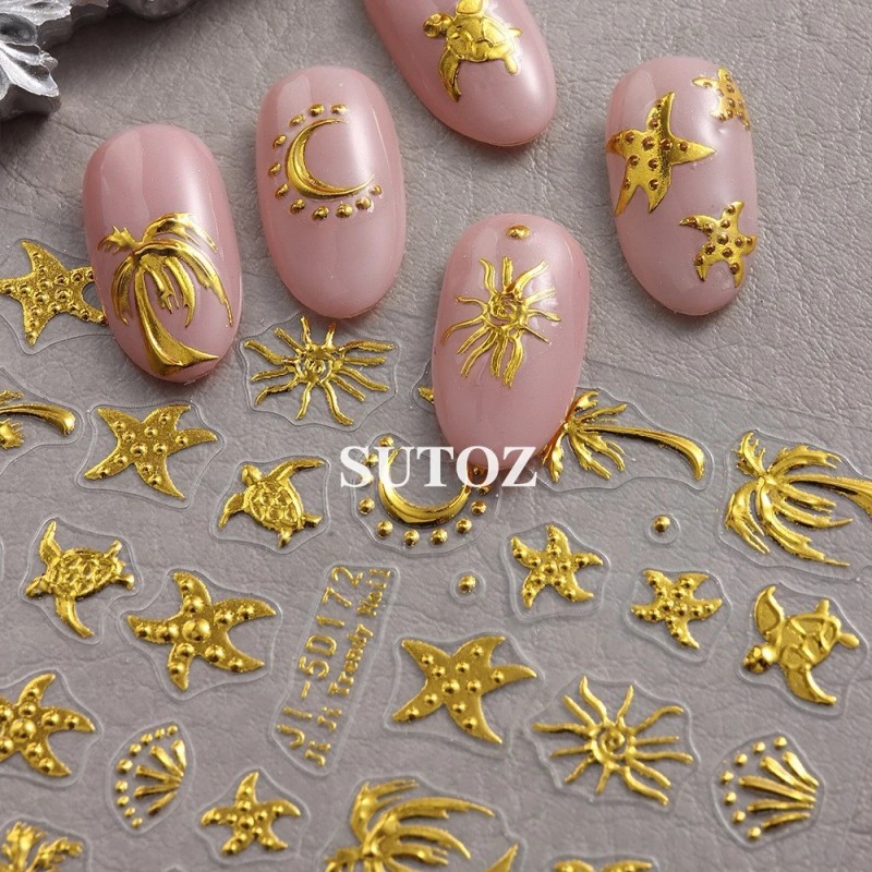 Unbranded Gold Ocean Starfish Turtle Sun Palm Tree 5D Nail