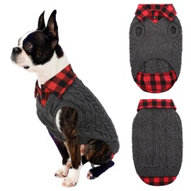 JUDYBRIDAL Warm Dog Sweater with Leash Hole Plaid Patchwork Turtleneck Pet Knitted Sweaters Soft Cozy Dog Vest Clothes for Cold Weather for Small Medium Large Dogs (XS | Dark Grey)