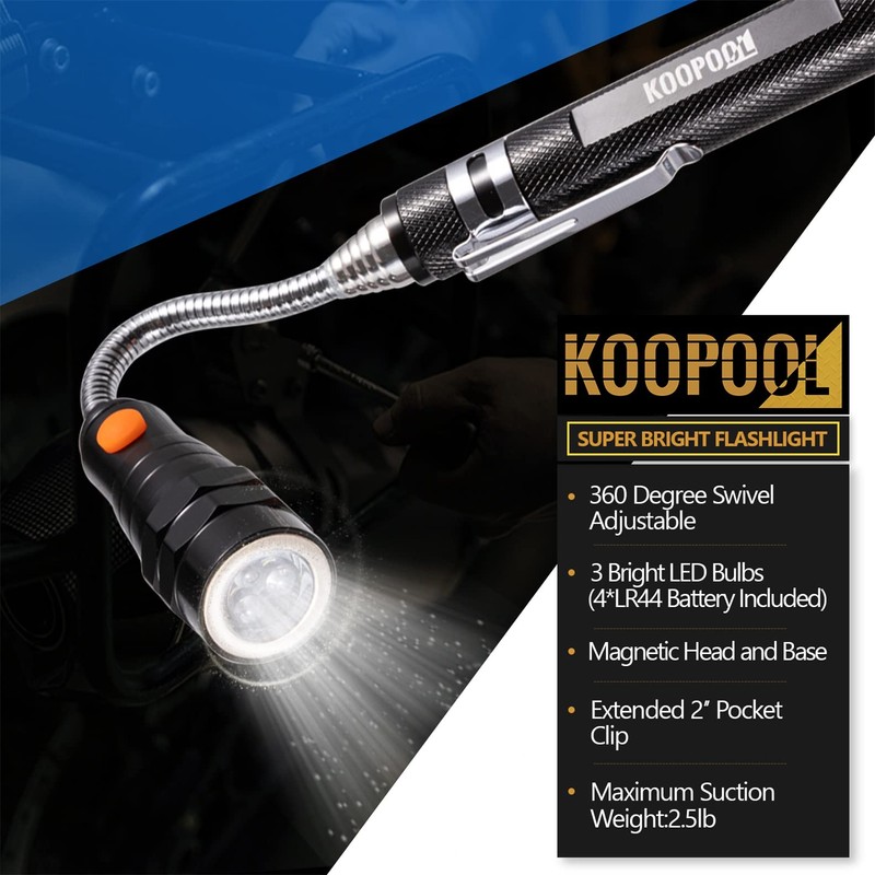 Telescoping Magnetic Pickup Tool Set, Inspection Mirror Telescoping, LED Flashlight,