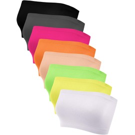 Bencailor 8 Pieces Bandeau Top for Women, Strapless Tubes Non Padded Seamless Bralettes Stretchy Sports Bra(Small,Bright Colors)