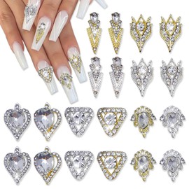 DANNEASY 20pcs 3D Nail Rhinestones Charms Alloy Nail Charms for Acrylic Nails Flat Back Glass Crystal Gems Diamond Metal Nail Studs Nail Decoration for DIY Craft Jewelry Making Accessories