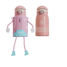 Cocosmile Puppet Kids Insulated Water Bottle with Zipper Sleeve, Easy Open Button & Carrying Lanyard, Kids Water Bottles for School Boys Girls, Stainless-Steel Thermal Cup, BPA Free (Without Straw)