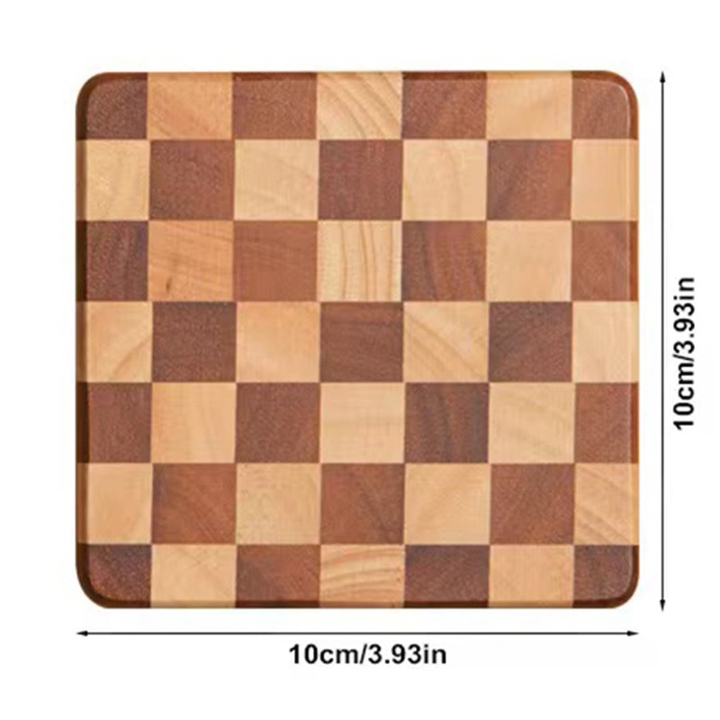 SUZLFTDZSW Wood Coasters with Checkerboard Pattern, Square, 4" Diameter, 2