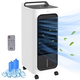 HOMCOM 26" Evaporative Air Cooler, 3-In-1 Ice Cooling Fan, Portable Swamp Cooler with Ice Packs, Water Tank, Timer, 90° Oscillating, Remote, for Home Office, Bedroom, White