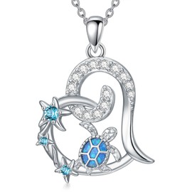 POTOPYY Turtle Necklace Mothers Day gifts for Mom Sterling Silver Mother Daughter Necklace Sea Turtle Jewelry for Women, Crystal Sea Turtles Gifts for Women Mothers from Son and Mom Grandma Daugther Sister