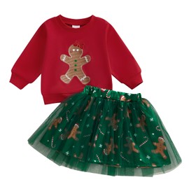 BemeyourBBs Toddler Girl Christmas Outfit Baby Girl Crewneck Sweatshirt Tutu Skirts Set Cute Little Girl Clothes (Gingerbread man Red, 18-24 Months)