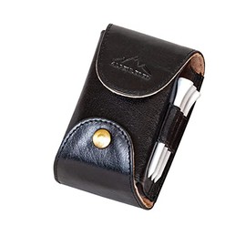 Alpenleder ALPENOPEN Golf Ball Bag - Genuine Leather Golf Ball Case - Vintage Golltee Holder, Black Golf Ball Bag with Belt Clip for Men and Women (6 x 11 x 6 cm, Ebony)