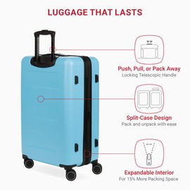 SwissGear 8020 Eclipse Hardside Expandable Luggage with Spinner Wheels, Powder Blue, Checked-Medium 24-Inch