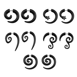 ZeSen Jewelry 16g Graceful Tribal Spiral Fake Gauges Acrylic Ear Tapers Fake Plugs Horn Stud Earrings (Black Spiral-Style)