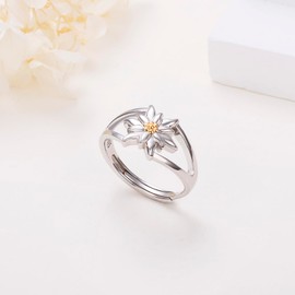 Edelweiss Rings for Women Sterling Silver Flower Edelweiss Adjustable Ring Oktoberfest Jewelry Birthday Gifts