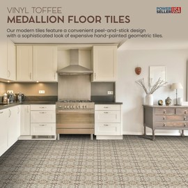 PowerSellerUSA Self-Stick Vinyl Modern Geometric Floor Tiles Ultra Durable 1.5mm Thick Tiles, 1-Pack/20 Square Ft., 12" x 12", Toffee Medallion