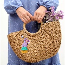 JSRQT Alphabet Initial Letter Keychain, Resin Letter Key Chain with Cute Boho Poms Tassel, Purple Name Letter Keychain Pendant for Women Girls, Boho Keyrings Bag Charm for Handbags Backpacks(S)