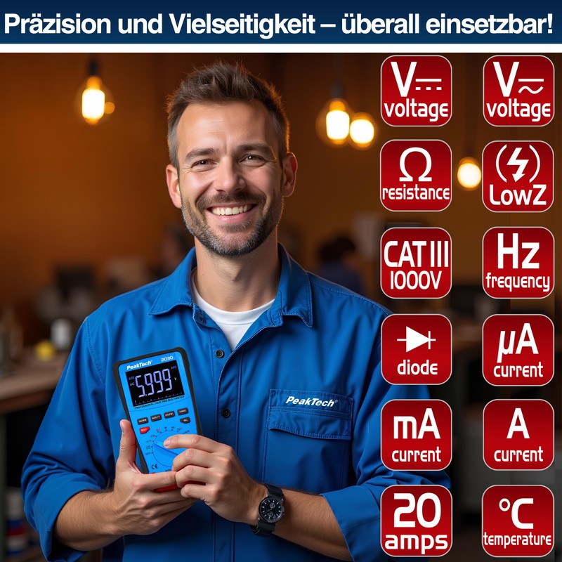 PeakTech 2030 - True RMS 1000V Digital Multimeter 6,000 Counts