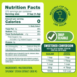 SPLENDA Stevia Zero Calorie Sweetener for Baking, Plant Based Sugar Substitute Granulated Powder, 9.7oz Resealable Pouch