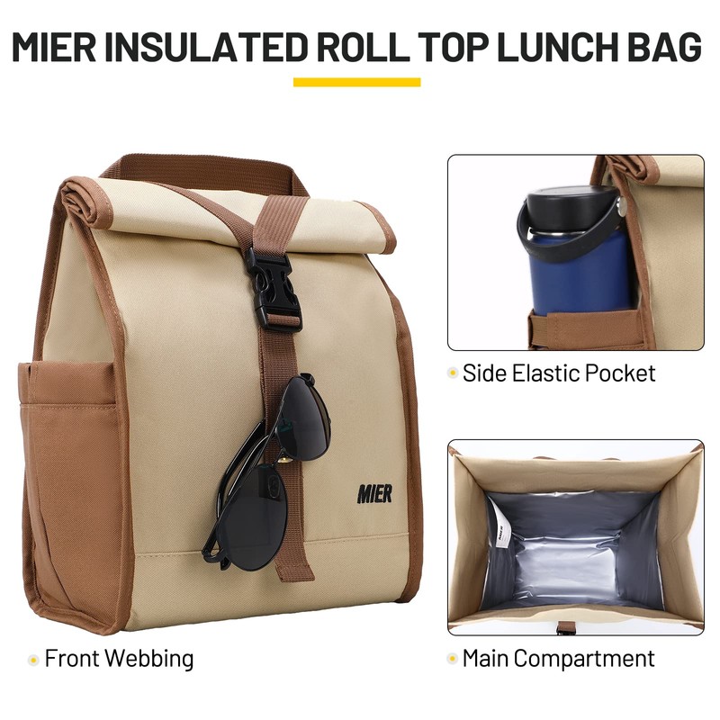 MIER Insulated Lunch Bag Roll Top Lunchbox for Women Men