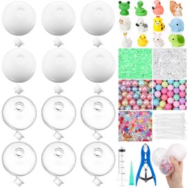 Tasdurian 12 Set DIY Stress Ball Making Kit Milky Blank Stress Ball DIY Kit with 12 Skin Empty Squeeze Balls Fill Bead Expander Tool Device for Make Pressure Balls(Green,Animals)