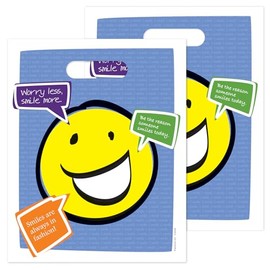 Practicon Practicon Worry Less Smile More 8" x 10" Dental Giveaway Bag, Dental Hygiene Patient Care Goodie Bag, Dentist Office Plastic Gift Bags, 100 Pack