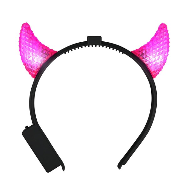 FlashingBlinkyLights Light Up Prismatic Pink Devil Horns Headbands with Multi-Function