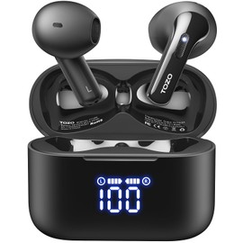 TOZO TOZO T21 Wireless Earbuds Bluetooth 5.3 in Ear Headphones Dual Mic Call Noise Cancelling IPX8 Waterproof 44H Playback Stereo Sound with LED Display Wireless Charging Case 32 EQs via APP Black