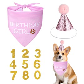 Bettinay 3PCS Dog Birthday Bandana Party Hat, Dogs First Birthday Decorations for Small Medium Large Dogs