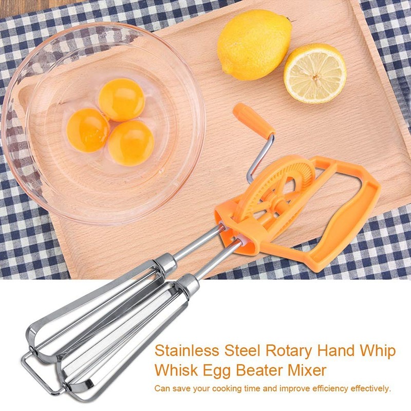Egg Beater,Rotary Hand Whip Whisk Stainless Steel Egg Beater Mixer