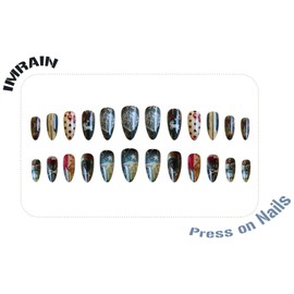 IMRAIN Press on Nails Medium Almond Fake Nails with Rose, Lamb Designs Glue on Nails Acrylic Glossy Full Cover False Nails for Women